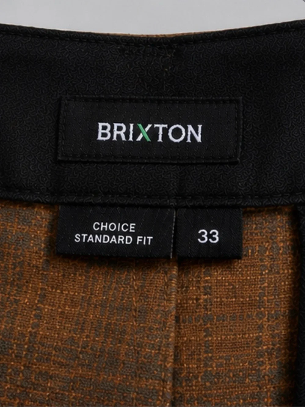 Brixton Choice Standard Fit Brown Plaid Shorts Men’s Size 33